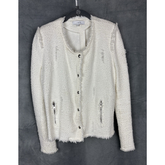 IRO Womens Agnette Full Zipper Blazer Cardigan White Cotton Size Small/Medium - Picture 1 of 16